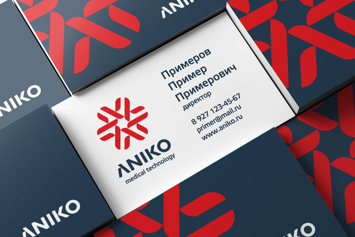Вертикальный логотип компании ANIKO. Пример визитки