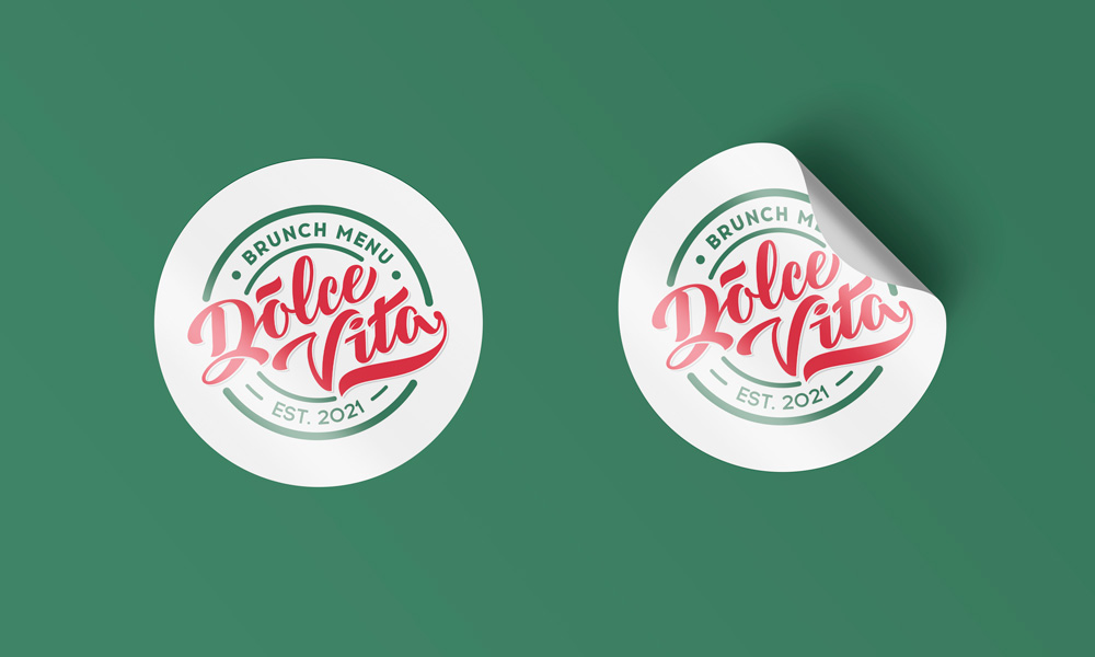 Логотип для сети точек уличной еды в Москве Dolce Vita на круглых стикерах