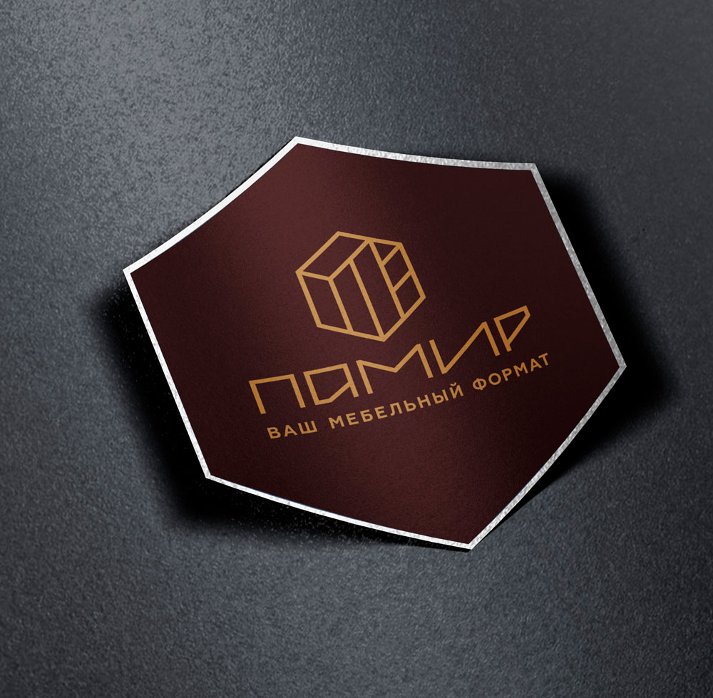 Логотип для мебельной компании Памир. Вертикальная композиция на стикере
